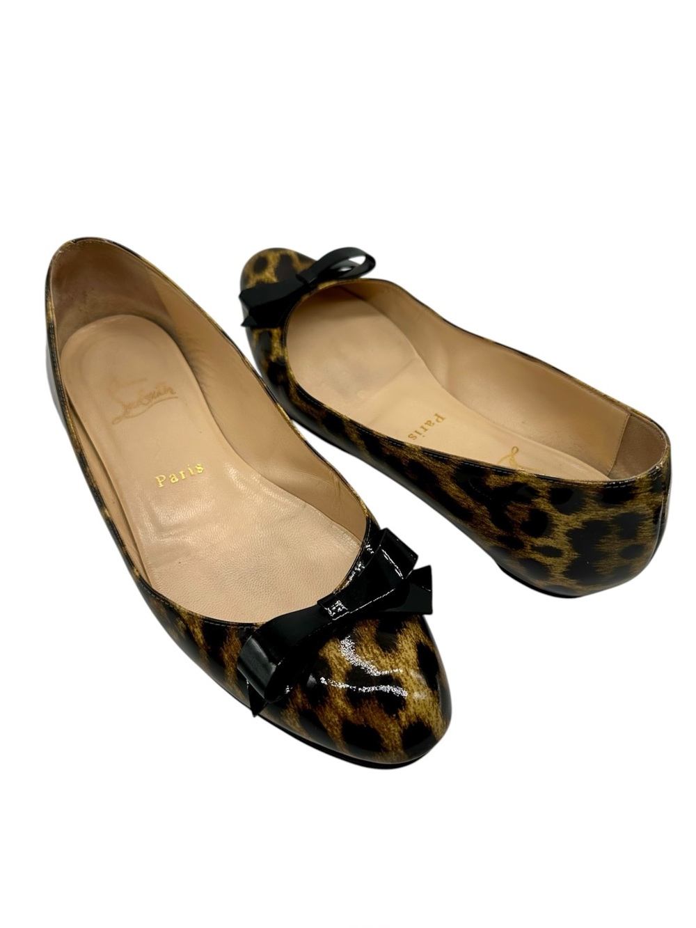 Christian Louboutin Patent Leather Leopard Print Ballet Flats 38/8